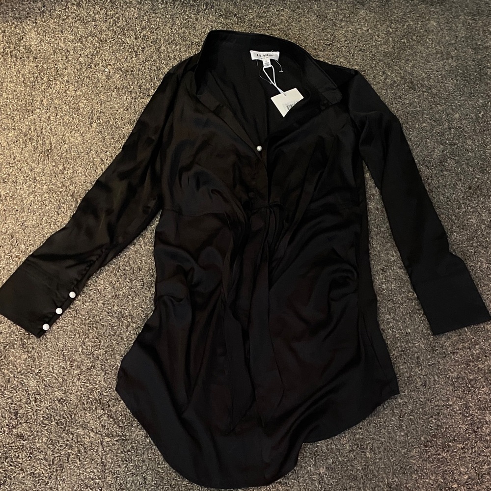 Satin Black Button-Front. HD Affair. Size medium- nwt. could be dress or tunic.